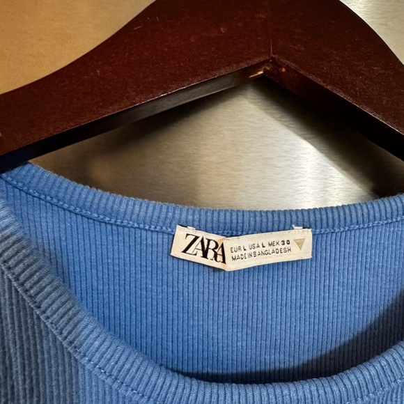 Zara Light Blue Ribbed Top - Picture 2 of 4